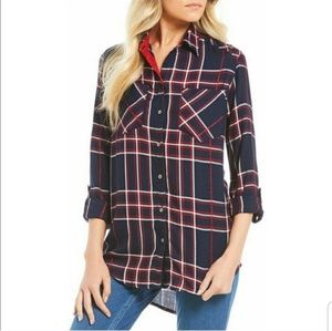 Westbound Plaid Button Up Top